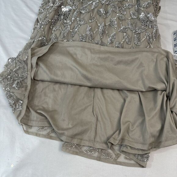 NWT $598 Mac Duggal [ 4 ] 93537 Cowl Neckline Floral Embellished Gown Grey #J304 - Picture 6 of 14